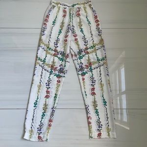 BCBG white floral pants